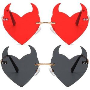 😈 Heart Devil Horn Sunglasses | Rimless Gothic Heart Shades